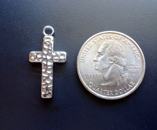 Stainless Steel Hammered Cross Pendant / Charm - 1" x .5" - Set of 5