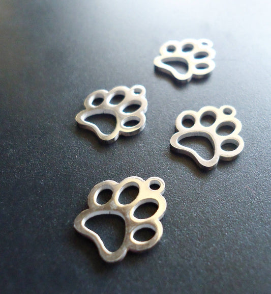 Small Stainless Steel Animal Paw Charms - 13mm x 12mm - Set of 10
