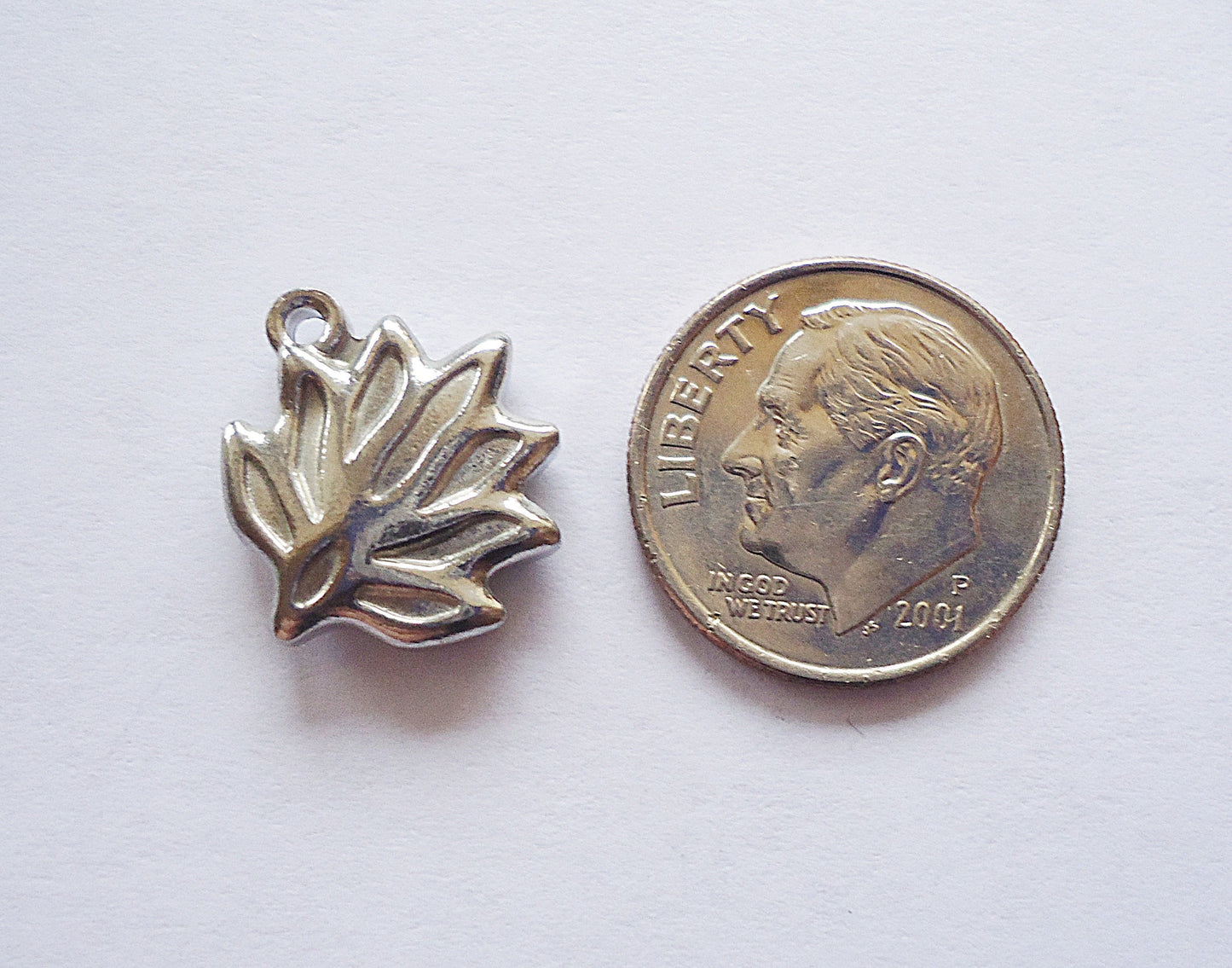 Stainless Steel Puffed Lotus Flower Charms, 15mm, Set of 2