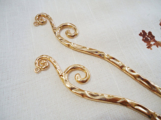 Hammered Metal Hair Sticks with Large Swirls and Loop - Rose Gold - 7" Long