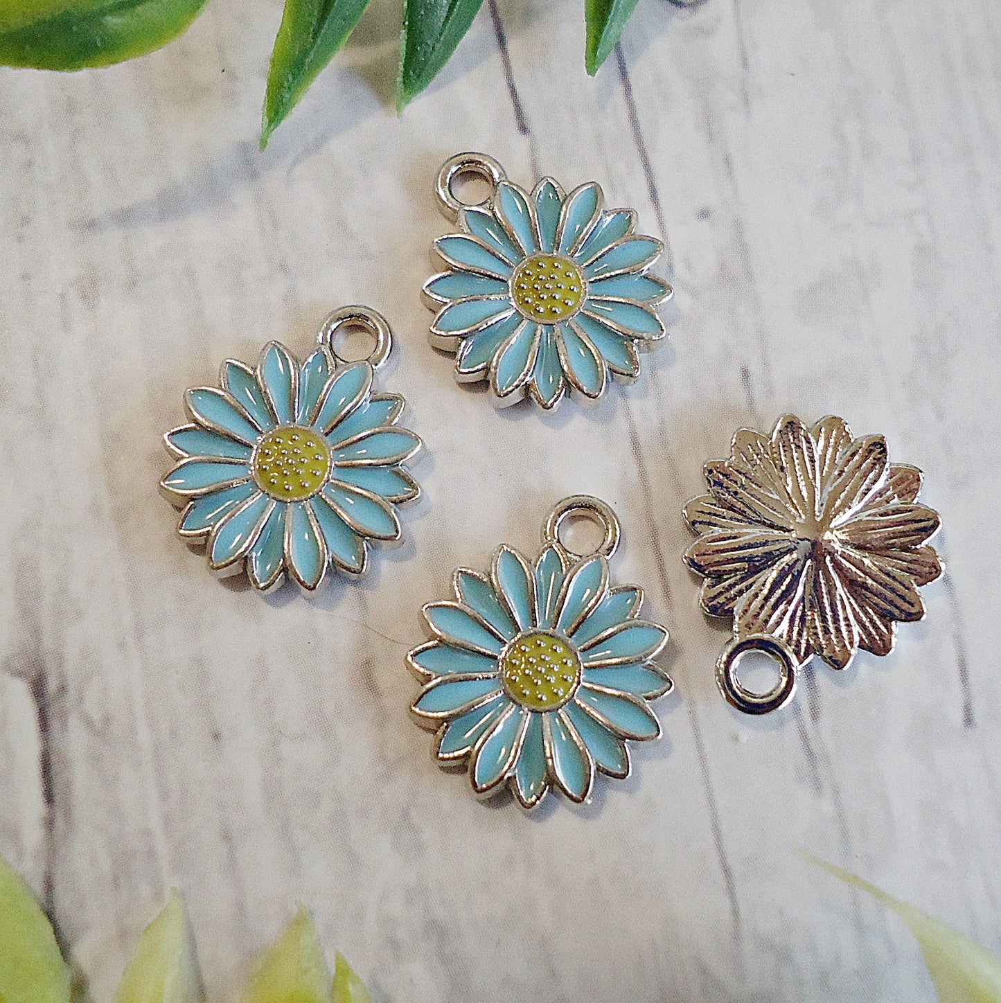 Tiny Daisy Charms, Purple, White, Light Blue, Springtime charms, 1/2", Set of 6
