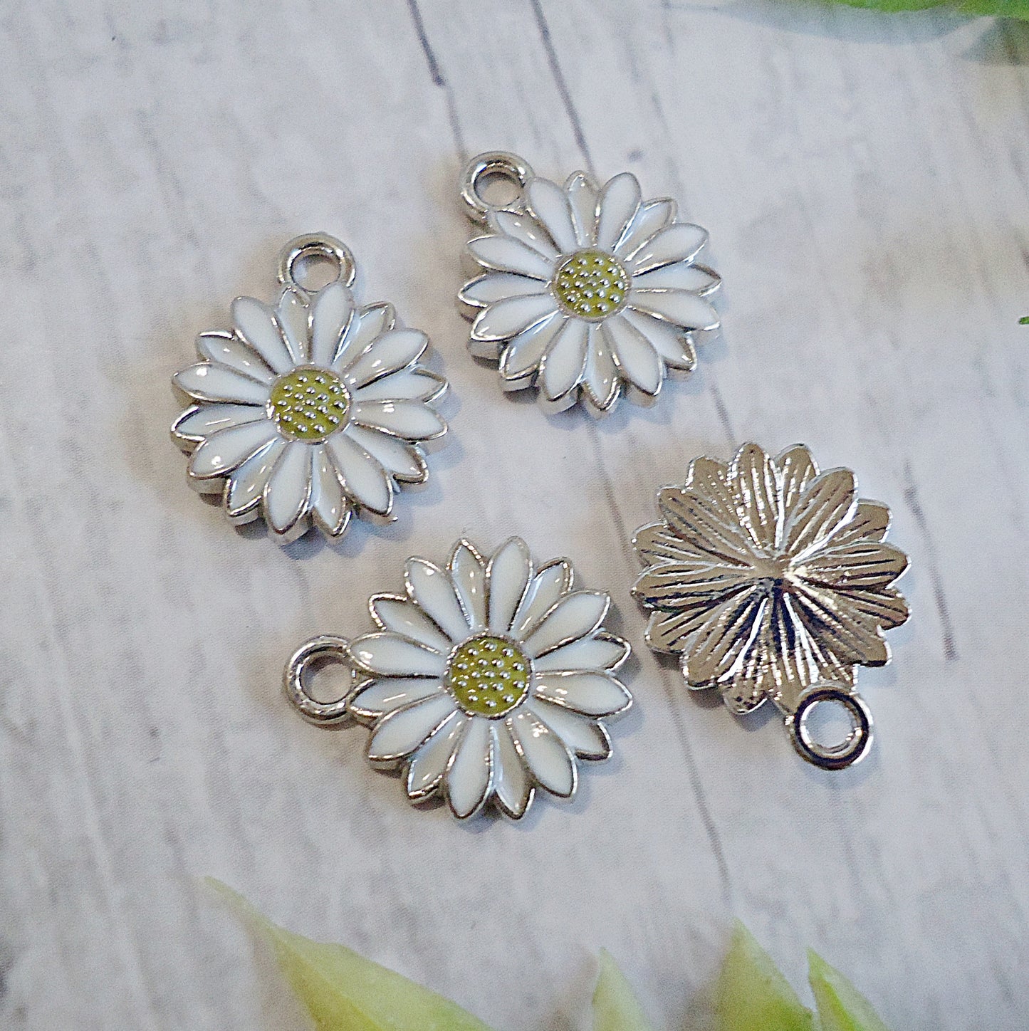 Tiny Daisy Charms, Purple, White, Light Blue, Springtime charms, 1/2", Set of 6