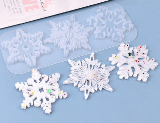 Silicone Mold, 3 Snowflake Ornaments, Resin Casting Mold, Resin Casting Mold, UV or Epoxy Resin, 9" x 3"