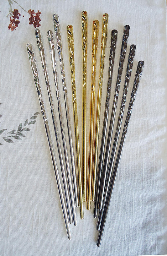 Hammered Hair Stick Blanks, Metal, Silver, Gold, Gunmetal, 6 5/8" Long, Bulk Sets