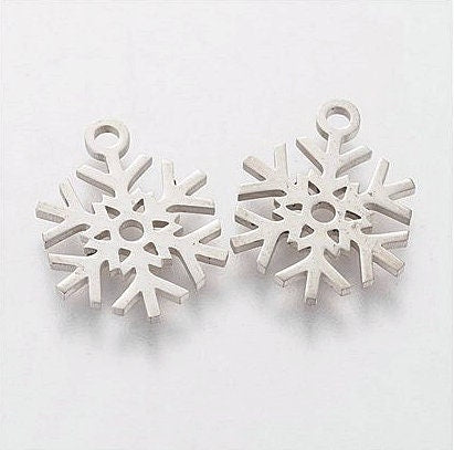 Small Stainless Steel Snowflake Charms - 15mm x 12mm - Set of 10