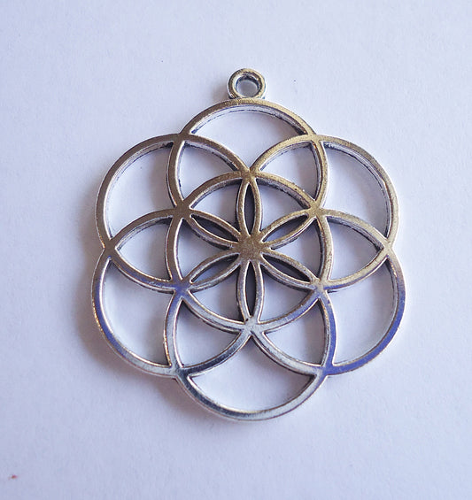 Geometric Flower Pendant - Antique Silver - 1.5" Tall x 1.25" Wide