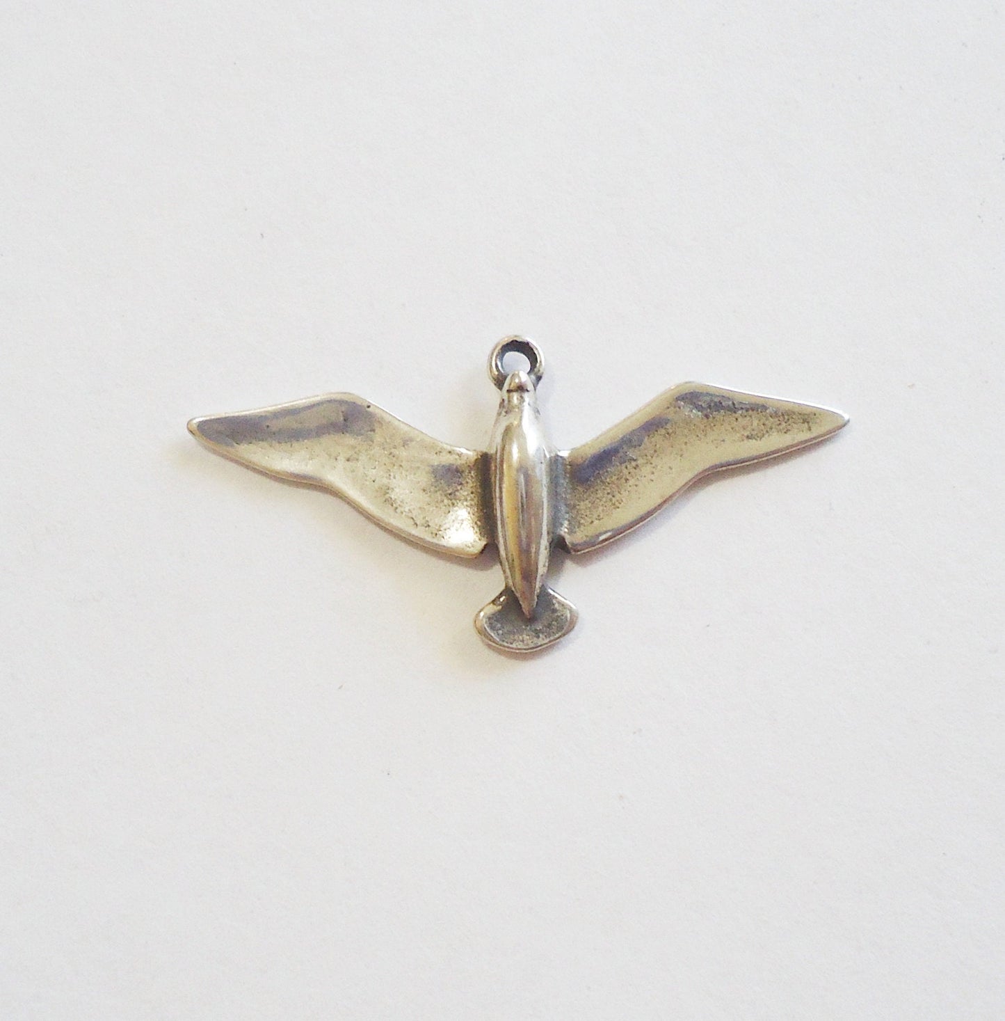 Sterling Silver Bird in Flight Charm / Pendant - Dove, Bird, Open Wings, Antique Silver