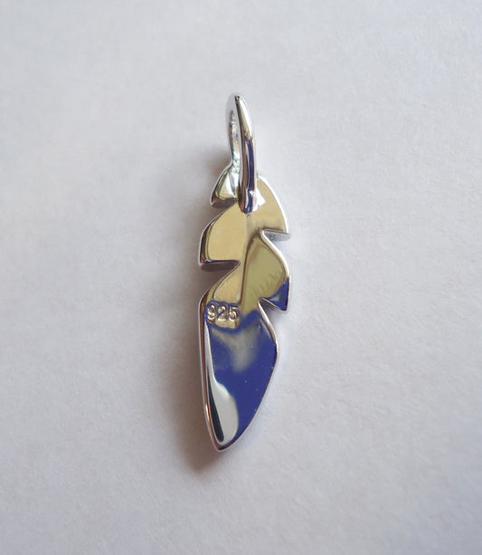 Sterling Silver Feather with Blue Opal, Pendant, 1" Long, Integrated Bail
