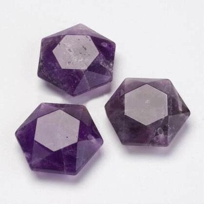 Natural Amethyst Faceted Hexagon Pendant - 28mm Tall x 25mm Wide x 9.5mm Thick