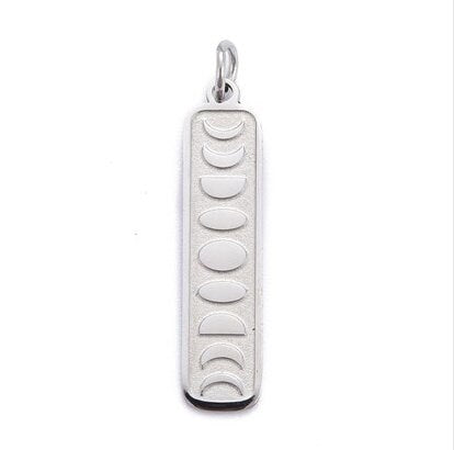 Moon Phases Pendant / Charm, Stainless Steel, 1 Inch Tall x 1/4 inch Wide