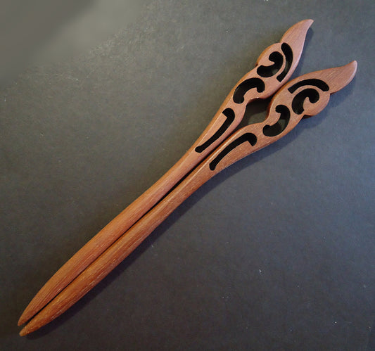 Seven Inch Sturdy Wooden Hair Sticks, Carved Wings