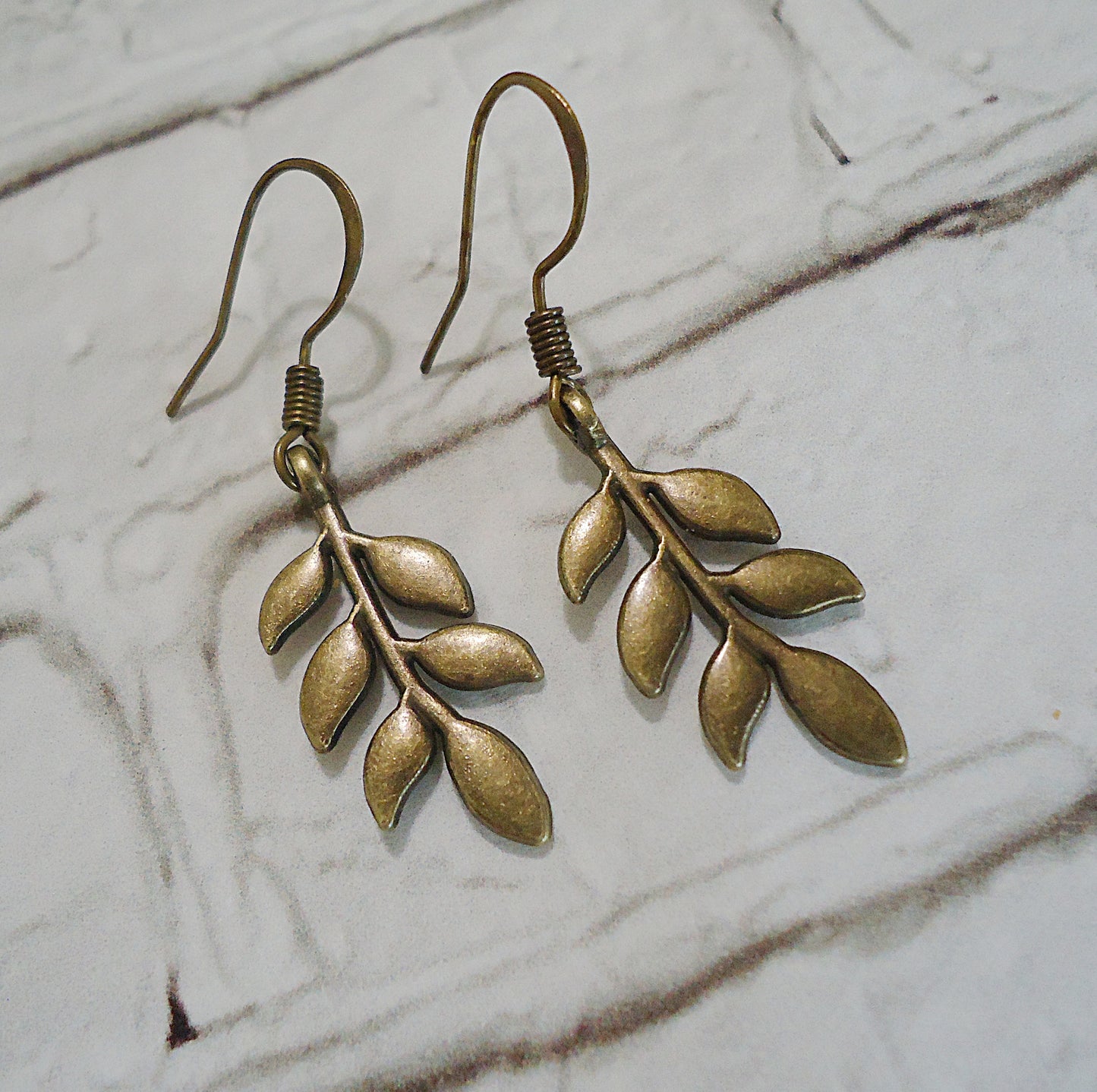 Bronze Leaf Earrings, Minimalist, 1" Dangle