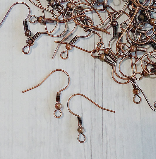 Copper Earwire, Ball and Coil, French Earwire, Nickel Free, 20 grams