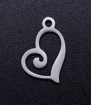 Small Stainless Steel Swirly Heart Charms - 13mm x 10mm - Set of 10