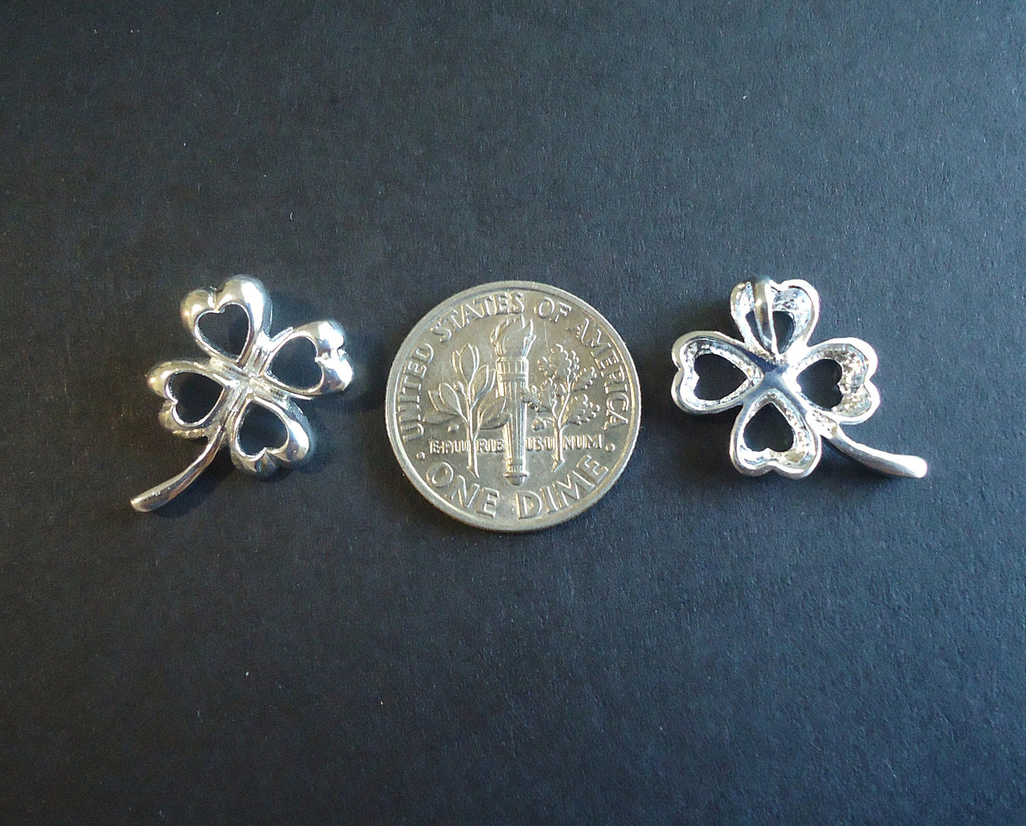 Small Four Leaf Clover Pendant with Integrated Hidden Bail, Sterling Silver, 13mm