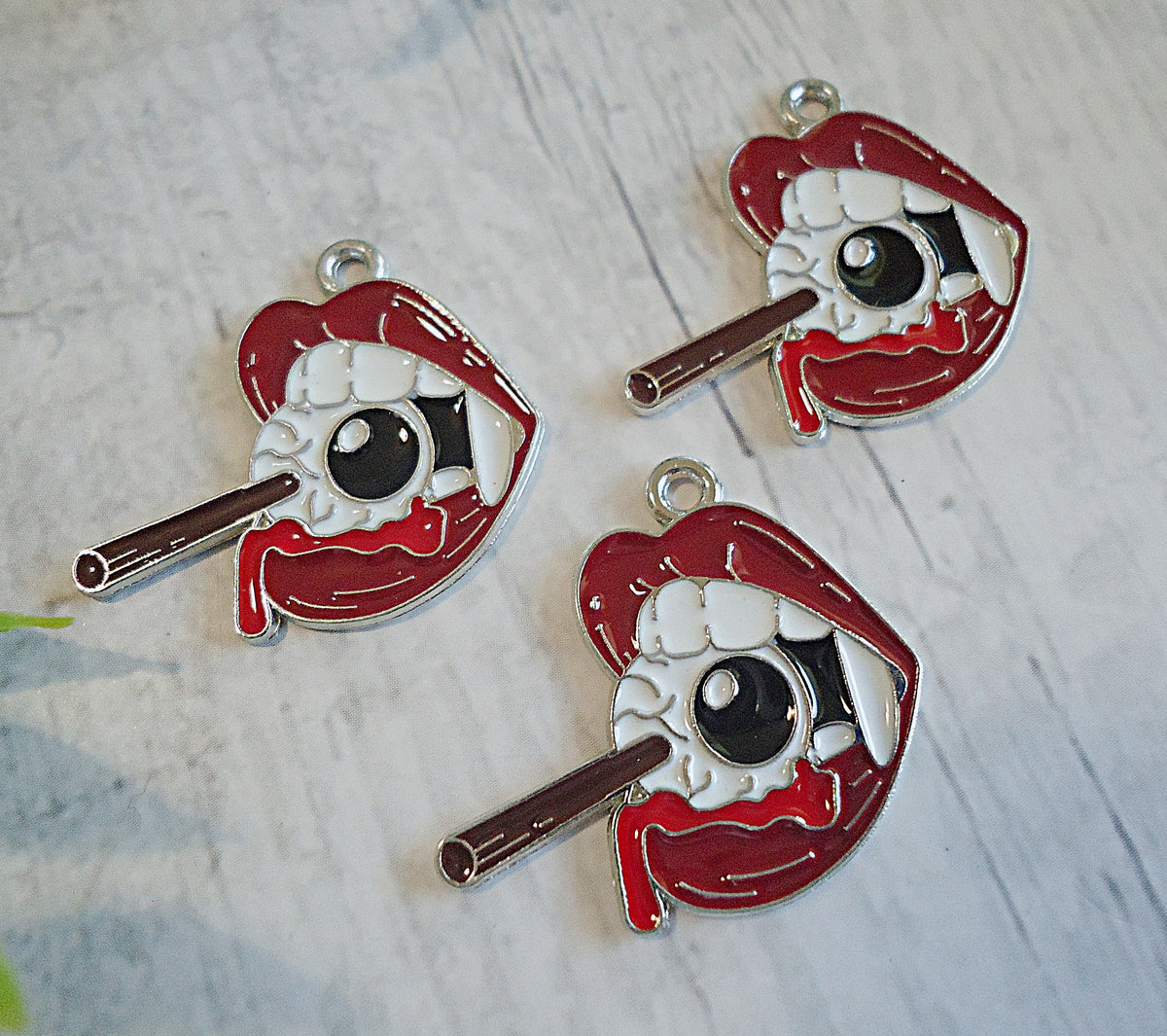 Halloween Bloodshot Eyeball in Mouth, Enameled Charm
