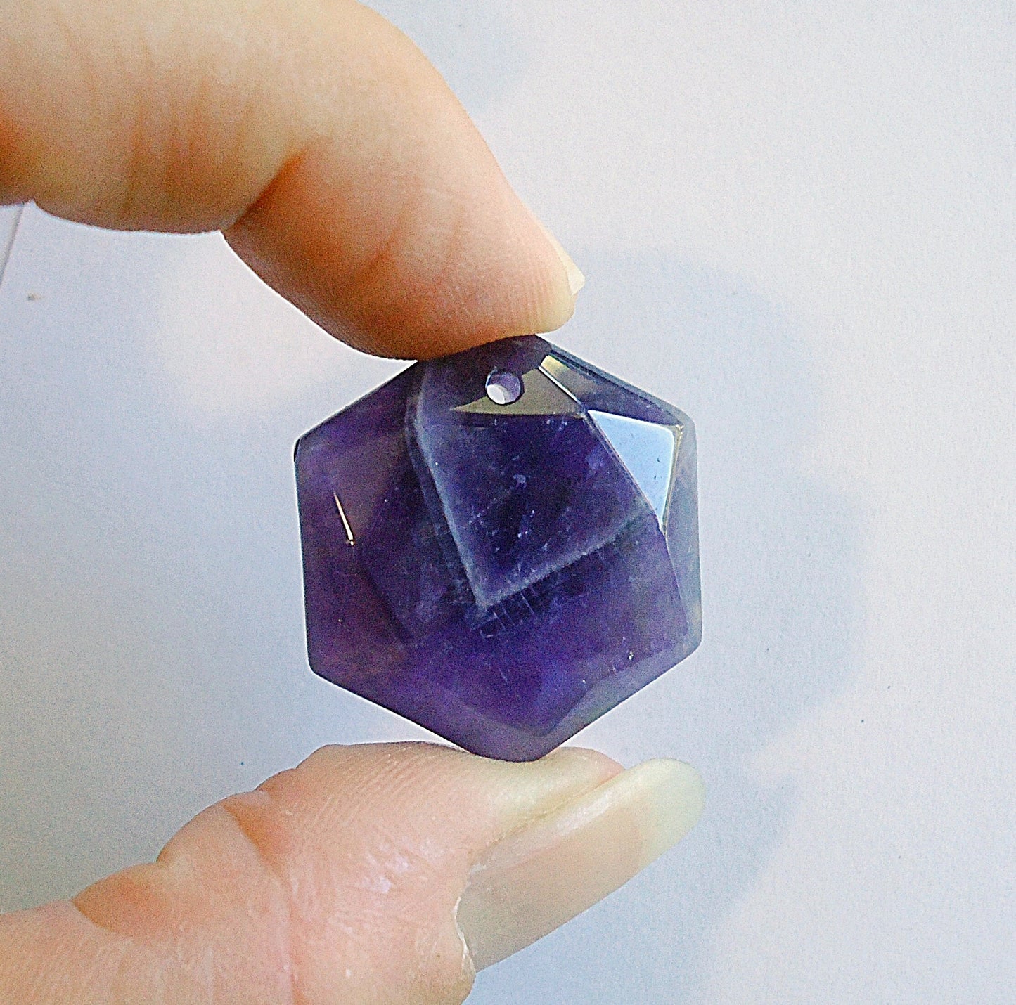 Natural Amethyst Faceted Hexagon Pendant - 28mm Tall x 25mm Wide x 9.5mm Thick