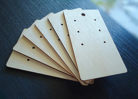 Wooden Earring Cards, 3.5" x 2", Hanging Cards, 2.6mm Thick, Hanging Earring Display Cards, 6 holes