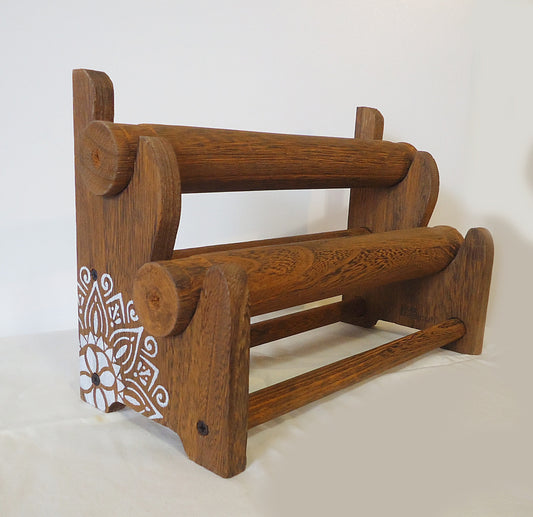 2 Tier Wooden Bracelet Display / Organizer, Natural, Brown, Weathered Brown, White Removable Bars, Plain or Hand-Painted Mandala or Flower