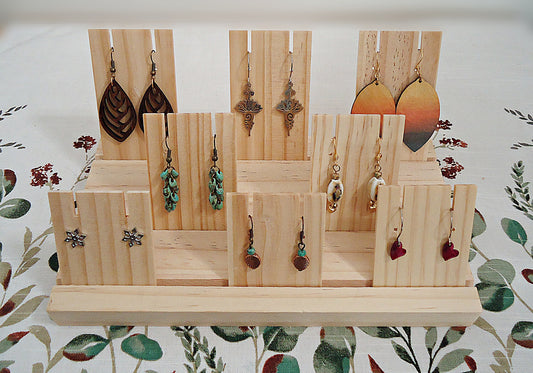 Wooden Earring Card Display, 9 Removable Wooden Earring Cards, Unfinished Wood, 8 5/8" Wide