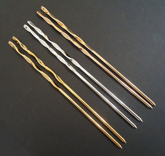 Twisted Metal Hair Stick Blanks, 6.25 Inches Long, Bright Silver, Gold, Gunmetal, Top Drilled for embellishing
