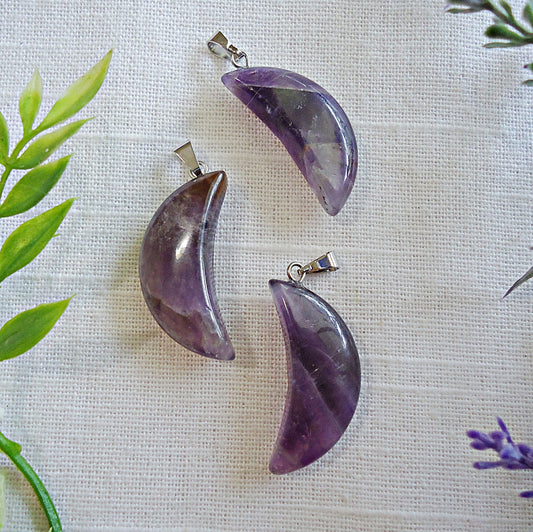 Amethyst Stone Crescent Moon Pendant with Bail, 1.25 inches Tall