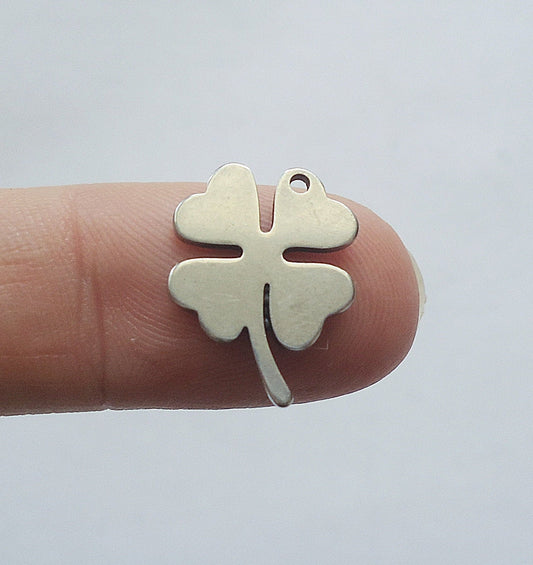 Stainless Steel Four Leaf Clover Charms, 17mm x 13mm, Set of 10