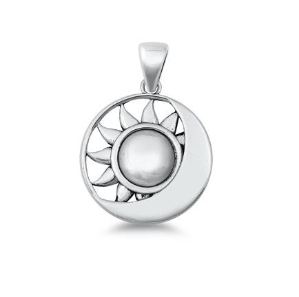 Sterling Silver Sun and Moon Round Pendant - 18mm OR 12mm