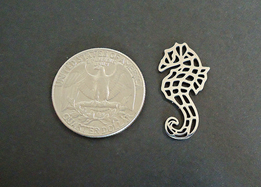 Seahorse Filigree Pendant, Stainless Steel, 27mm Tall x 14mm Wide