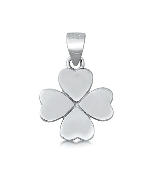 Small Sterling Silver Four Leaf Clover Charm / Pendant, Soldered Bail, 11mm