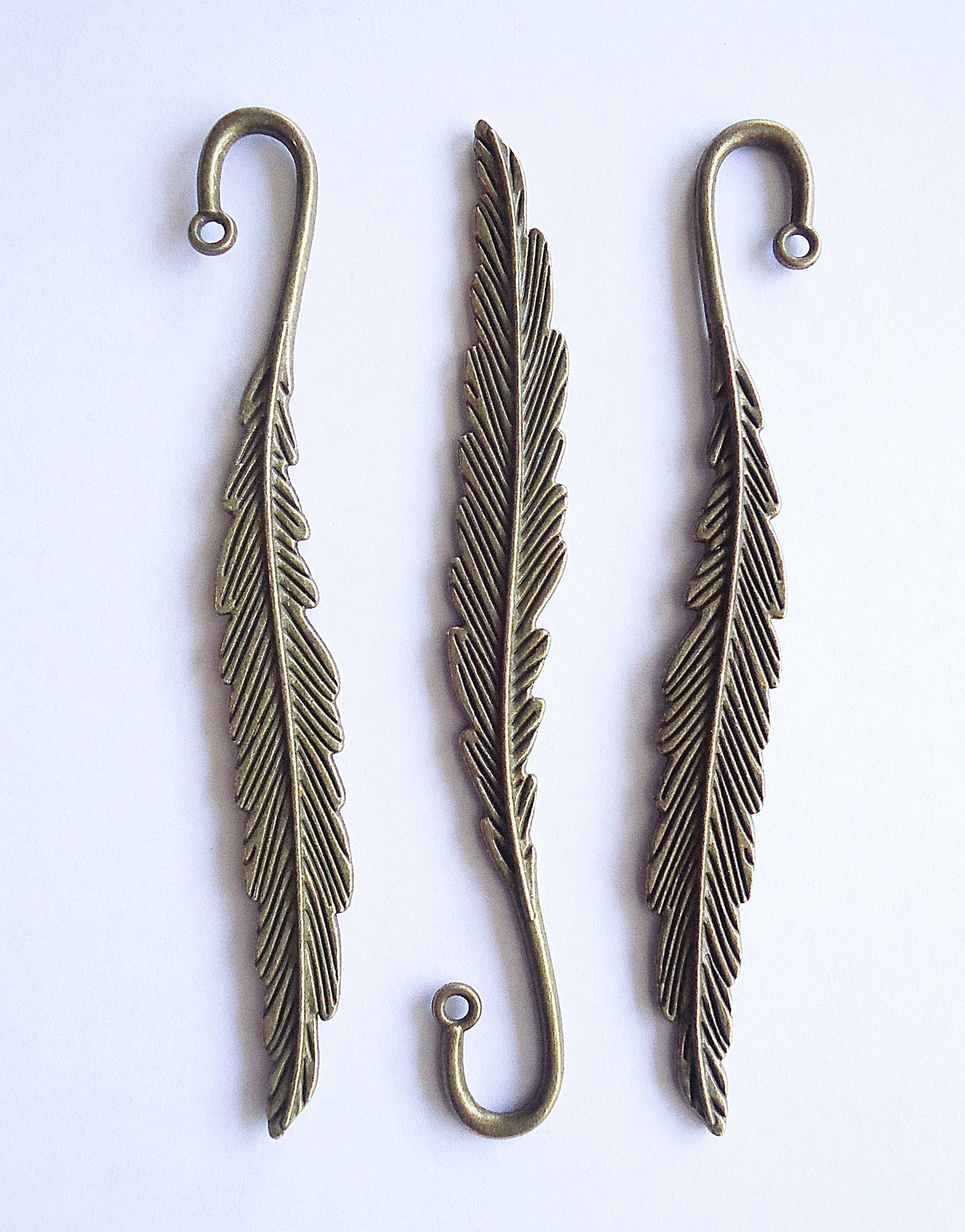 Metal Feather Bookmarks - 4.5" Long - Antique Silver or Antique Bronze - Set of 3