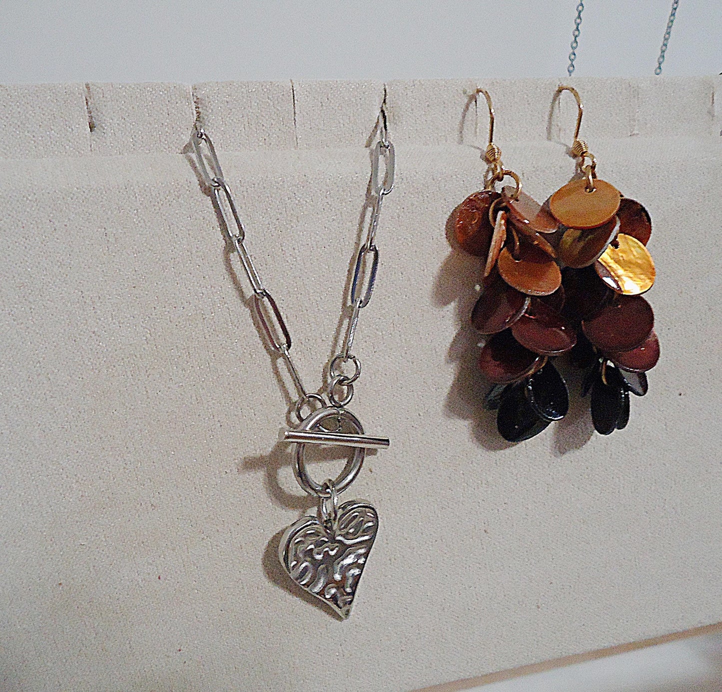 Large Necklace / Earring Display, 15.75" Wide x 14.5" Tall, Bamboo Wood and White Painted Mandala