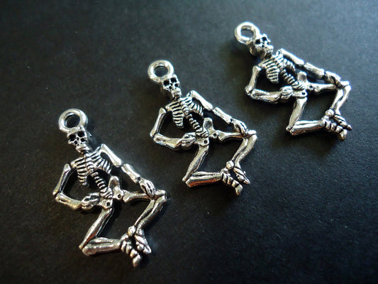 Dancing Skeleton Pendants / Charms - Antique Silver, 1" Tall x 1/2" Wide