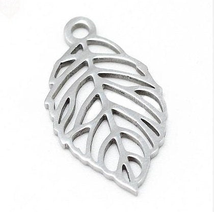 Stainless Steel Leaf Charms / Pendants - 20mm x 11mm - Set of 10