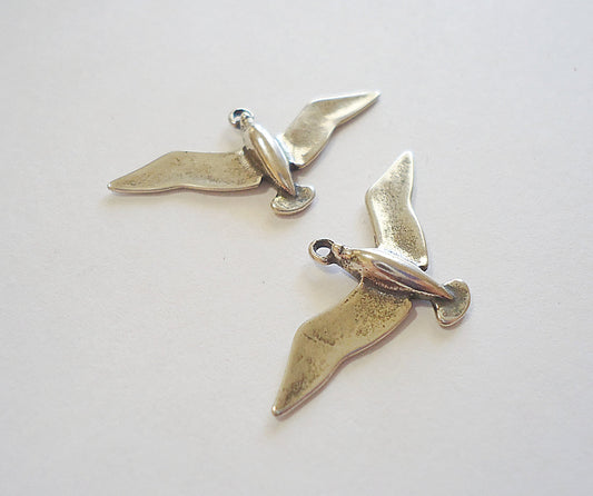 Sterling Silver Bird in Flight Charm / Pendant - Dove, Bird, Open Wings, Antique Silver