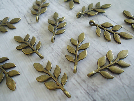 Bronze Leaf Charms, 1" Long x 1/2" Wide, Set of 10