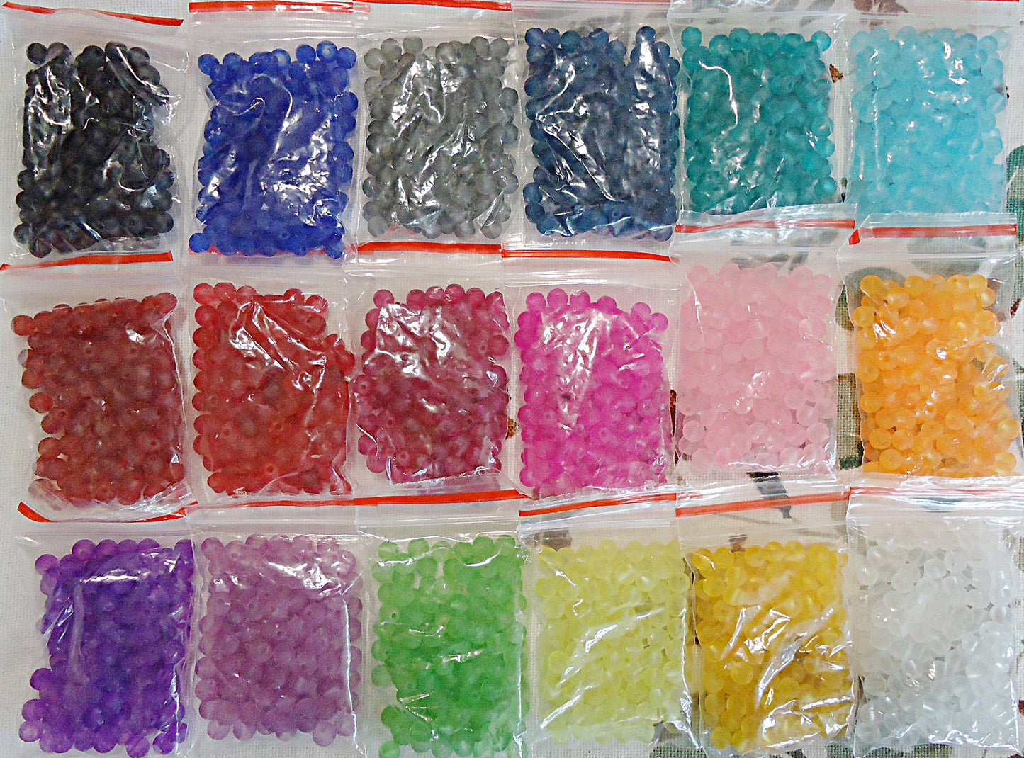 Frosted Glass Beads, 4mm, Synthetic Sea Glass, 18 Colors, 1800 Beads, 100 pieces per color