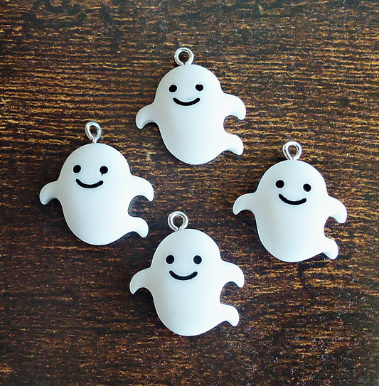 White Ghost Charms, Friendly Ghost, Resin Halloween Charms, 3/4" Tall, Set of 10