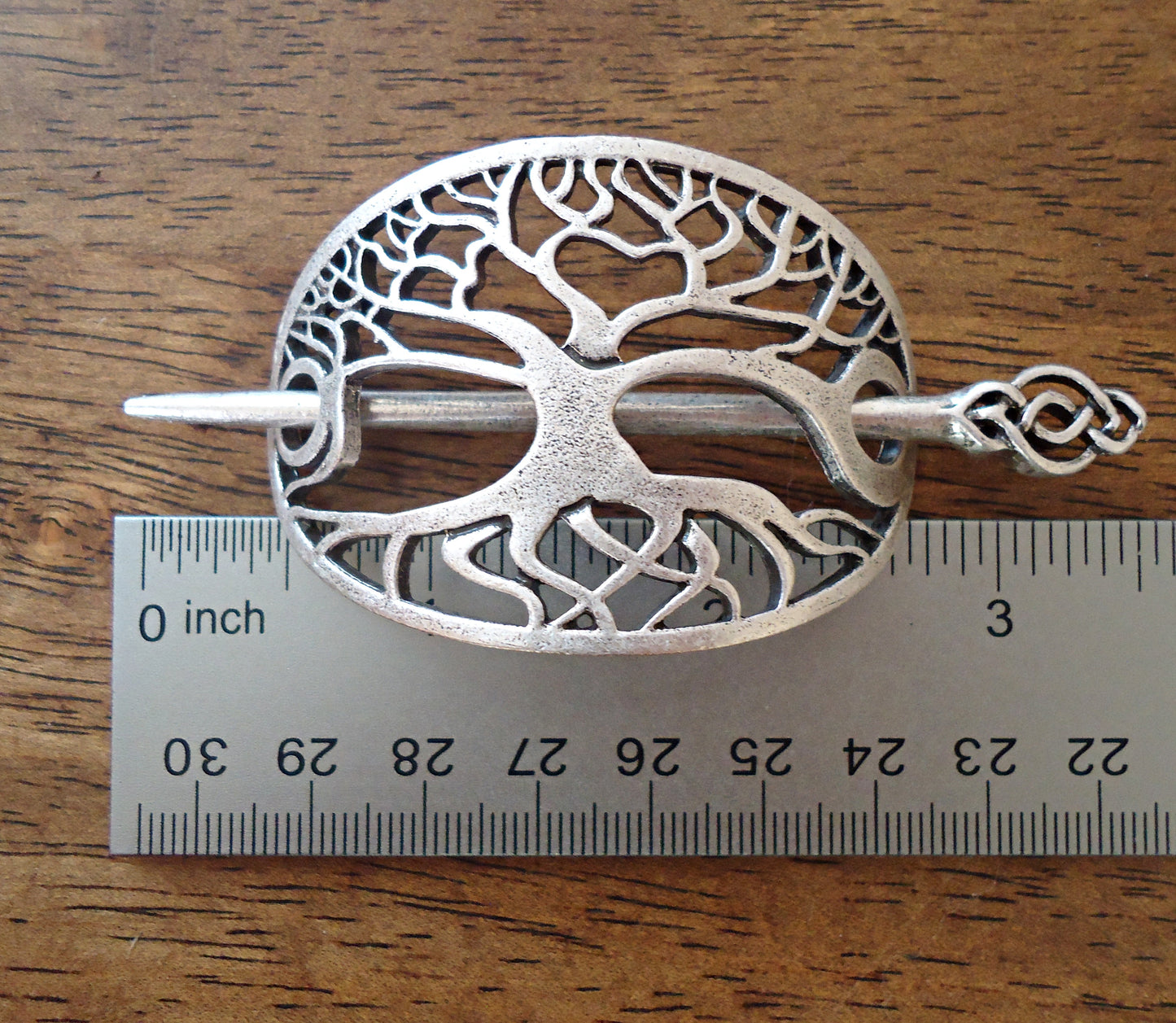Hair Slide - Celtic Tree of Life - Antique Silver Metal Alloy - Ponytail holder