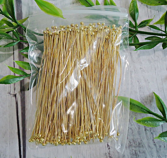 Brass Ball Headpins 60mm (2.4"), Set of 200 with case, Gold Ball Head Pins