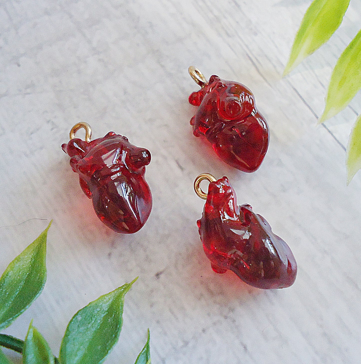 Red Heart Organ Charm, Red Resin Heart, 3/4" Tall