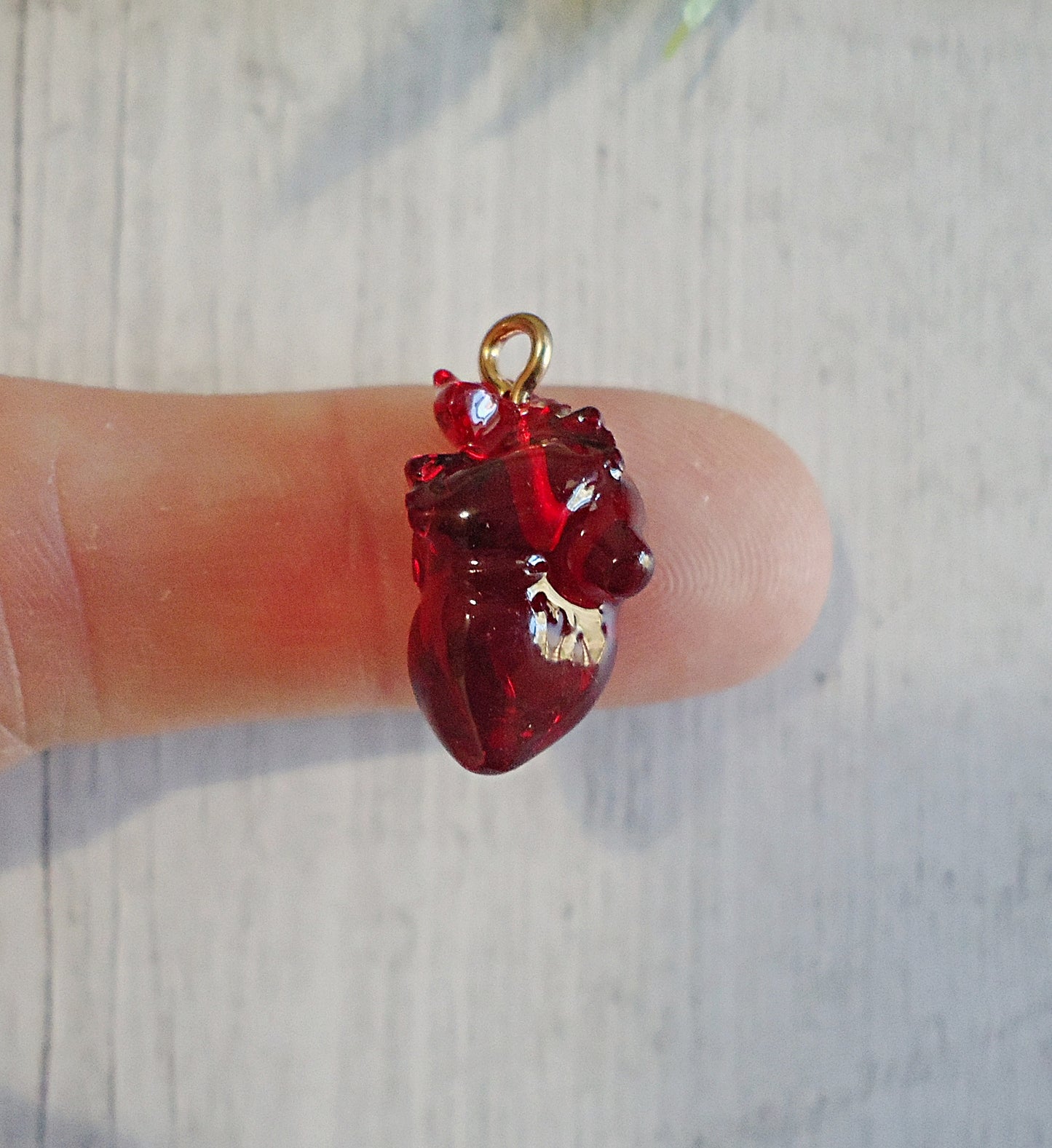Red Heart Organ Charm, Red Resin Heart, 3/4" Tall