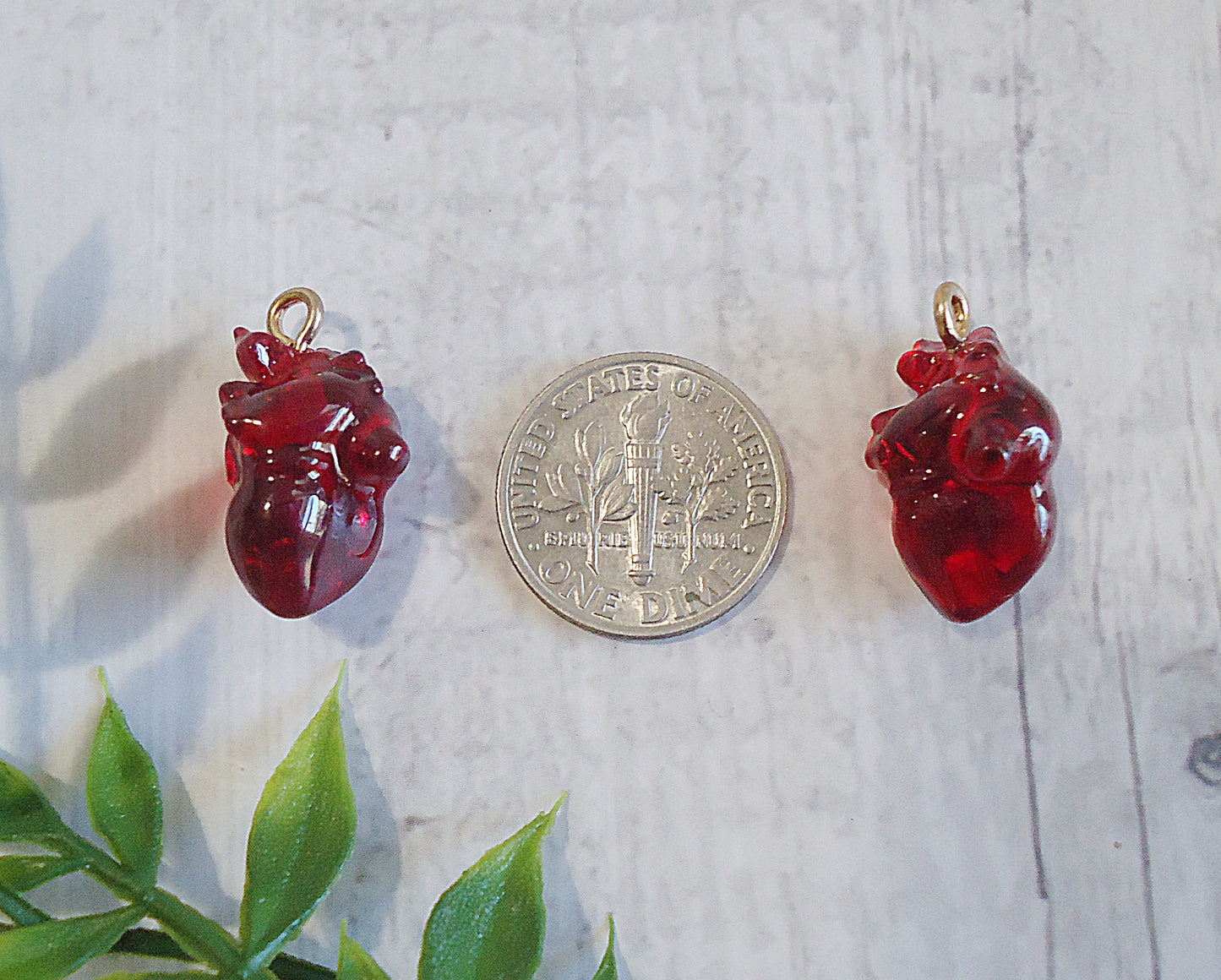 Red Heart Organ Charm, Red Resin Heart, 3/4" Tall