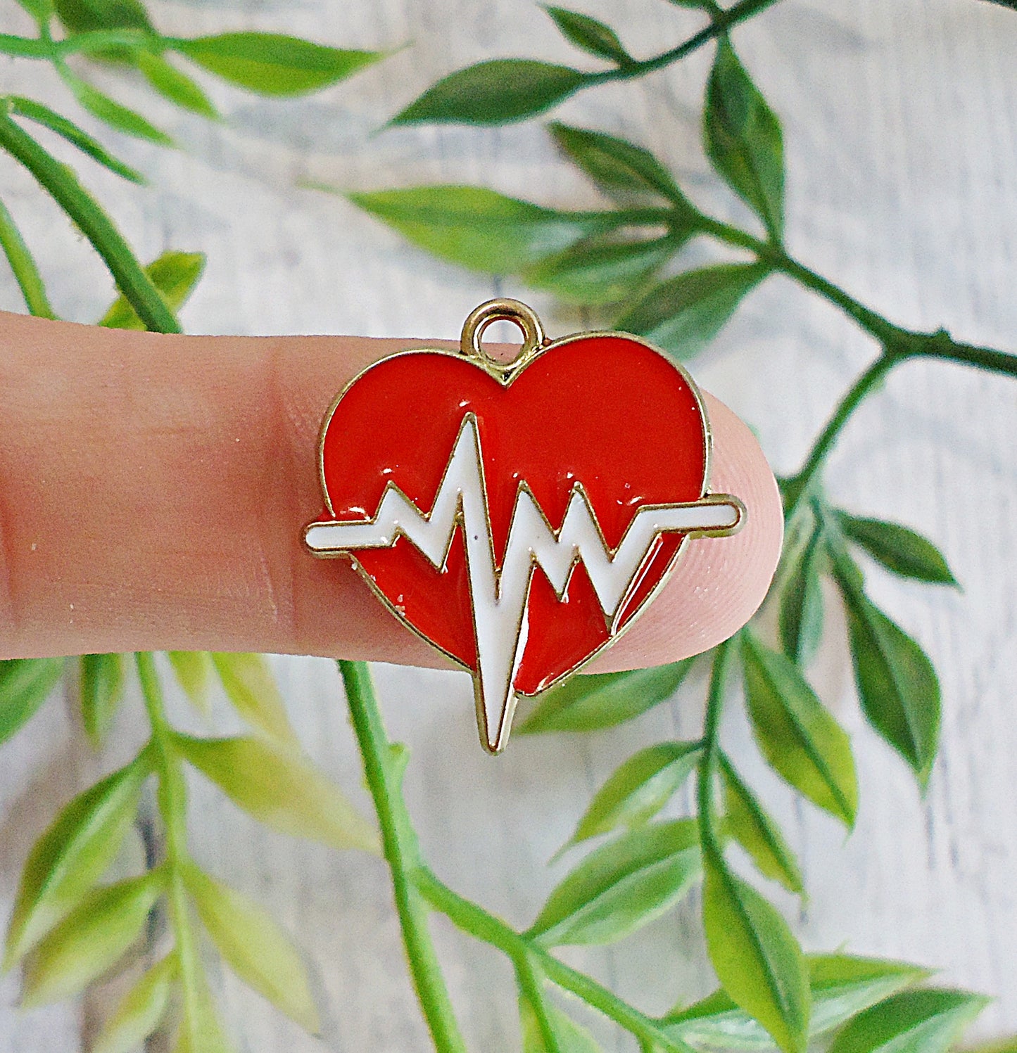 Red Heartbeat Heart Charms / Pendants