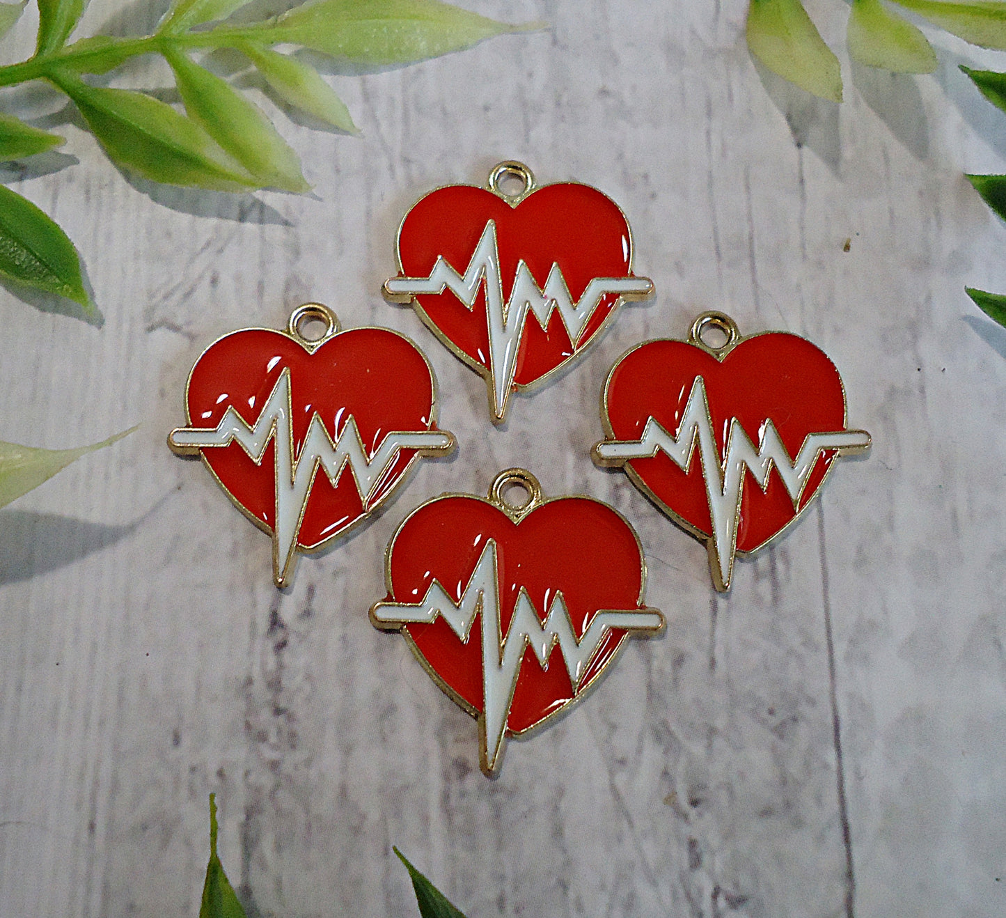 Red Heartbeat Heart Charms / Pendants