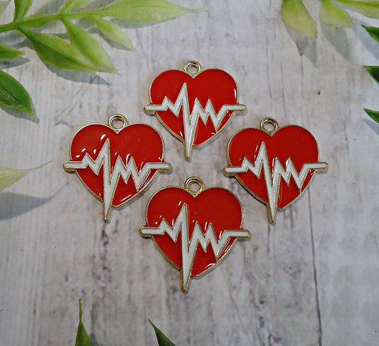 Red Heartbeat Heart Charms / Pendants