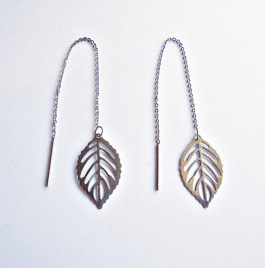Stainless Steel Threader Earrings - Leaves