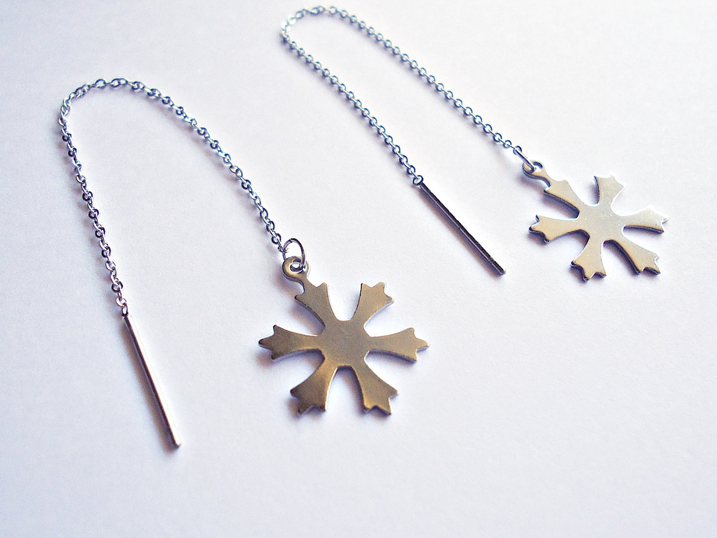 Stainless Steel Threader Earrings - Snowflakes