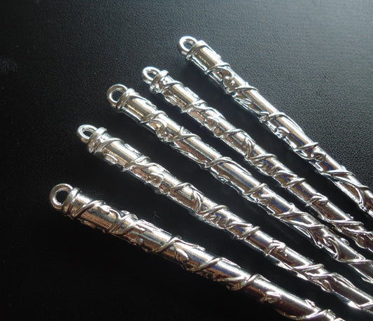 Metal Hair Sticks with Vines, 5 Inches Long, Bright Silver, Antique Silver, or Antique Bronze with Loop