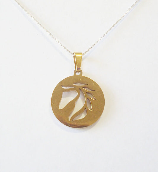Simple Horse Lovers Necklace, Stainless Steel Pendant on Sterling Silver Chain, Unplated or Gold Plated Stainless Steel Pendant